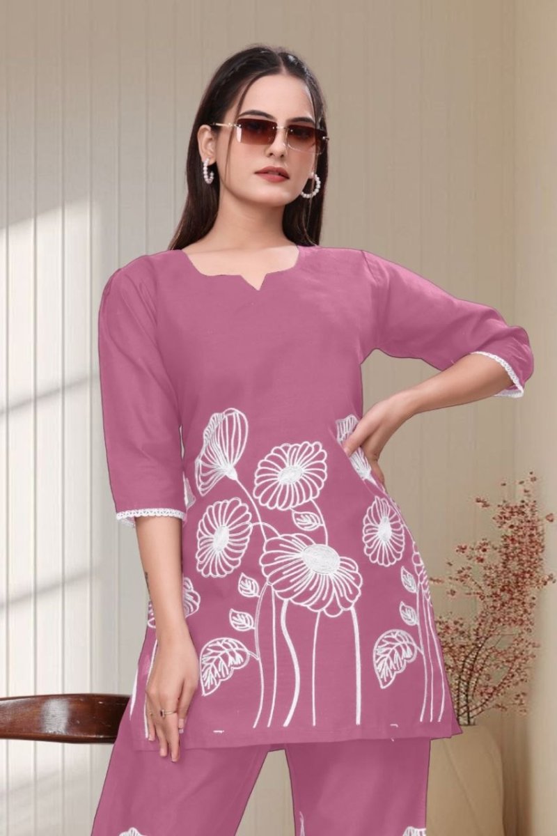Vf 22 Slub Cotton With Embroidery Work Co Ord Set